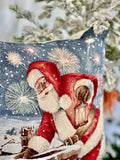 Poszewka na poduszkę gobelinowa swiąteczna «Odwiedziny Świętego Mikołaja» (Z dodatkiem mikrofibry)