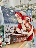 Poszewka na poduszkę gobelinowa swiąteczna «Odwiedziny Świętego Mikołaja» (Z dodatkiem mikrofibry)
