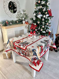 Bieżnik na stół świąteczny gobelinowy «Wesołe gnomy» (Ze srebrną lureksową nitką)