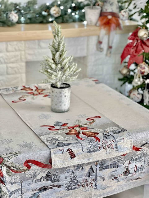 Bieżnik na stół świąteczny gobelinowy «Zimowe marzenie» (Ze srebrną lureksową nitką)