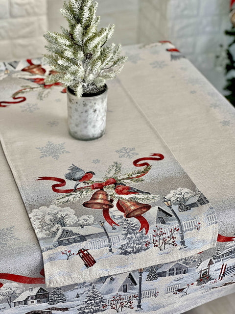 Bieżnik na stół świąteczny gobelinowy «Zimowe marzenie» (Ze srebrną lureksową nitką)