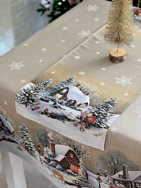 Bieżnik na stół świąteczny gobelinowy «Winter Day Magic» (Bez lureksu)