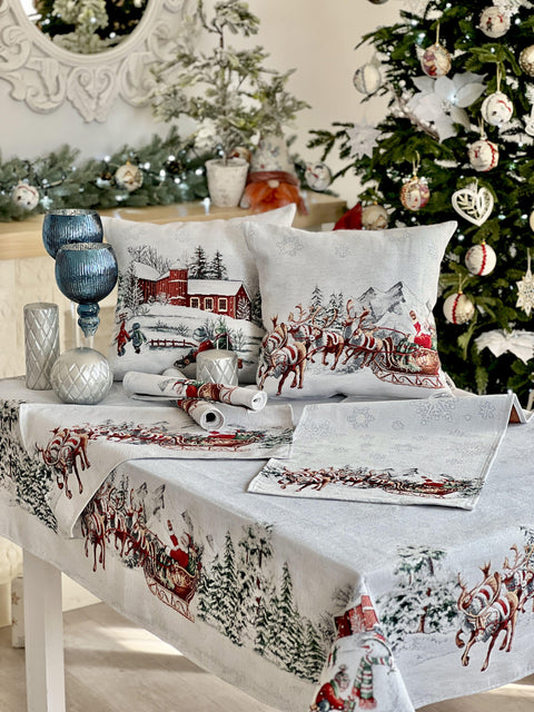 Bieżnik na stół świąteczny gobelinowy «Bajkowy las» (Z dodatkiem mikrofibry i Ze srebrną lureksową nitką)