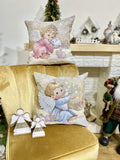 Świąteczna poszewka na poduszkę gobelinowa ''Chłopiec anioł'' (ze srebrną lureksową nitką)