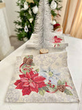 Bieżnik na stół świąteczny gobelinowy ﻿"Poinsecja" (Ze srebrną lureksową nitką)