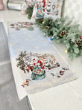 Bieżnik na stół świąteczny gobelinowy ﻿﻿"Zimowa zabawa﻿﻿" (Ze srebrną lureksową nitką)